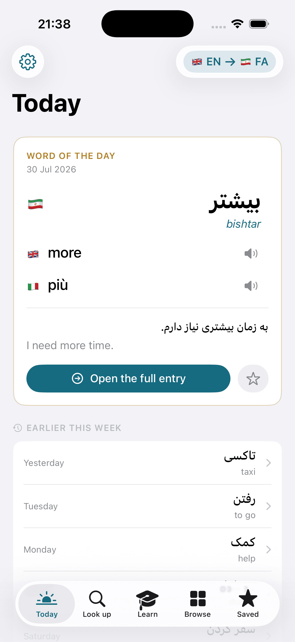 ItFarsi — word of the day with the previous days below