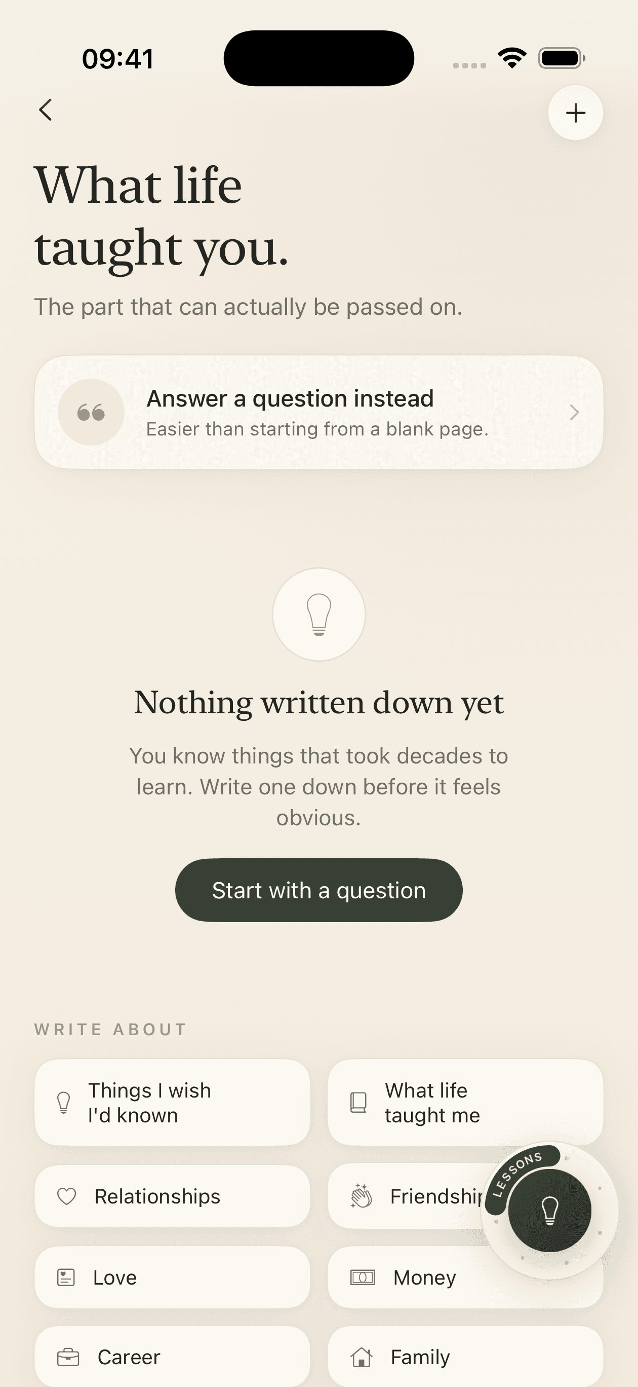 Kinward — Lessons: what life taught you, started from a question