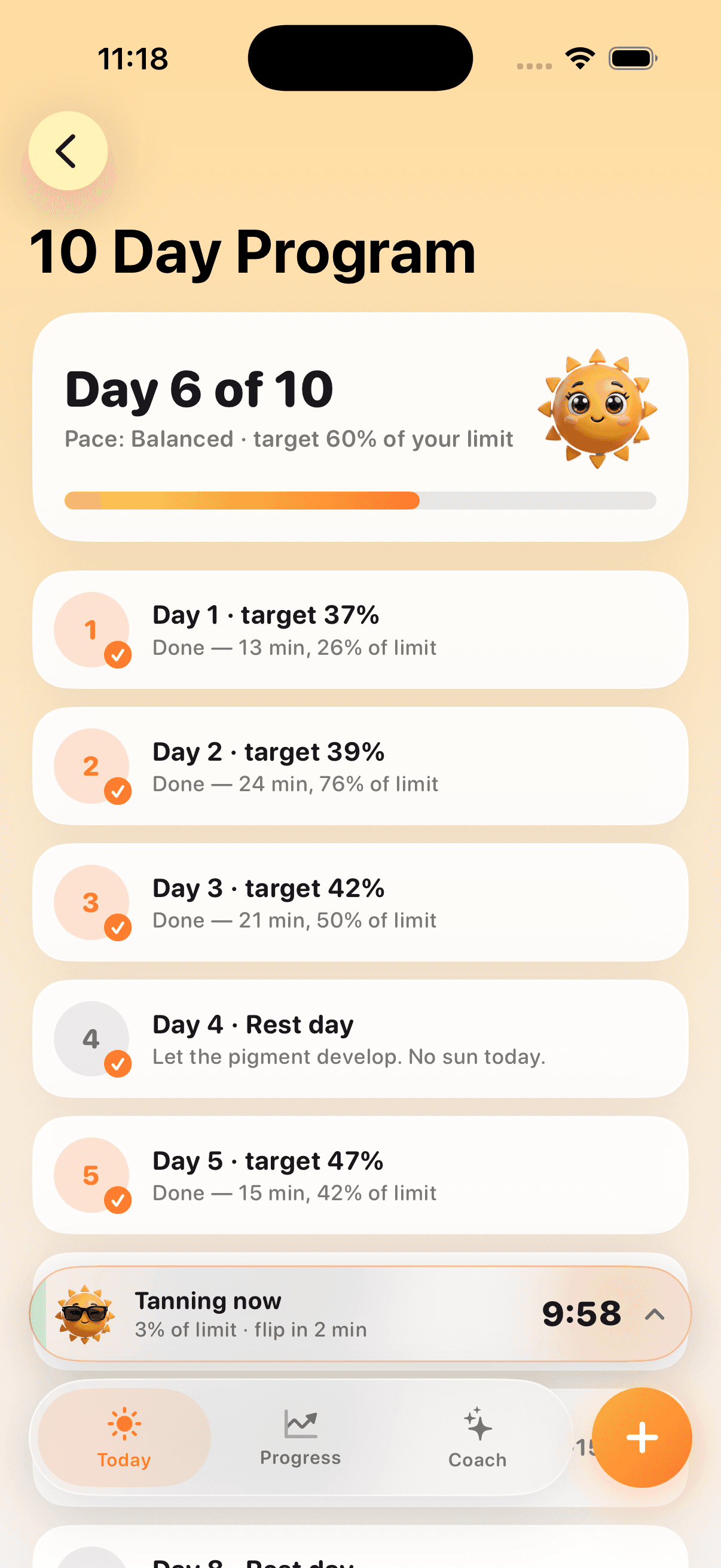 Tan Buddy — the day-by-day programme with rest days