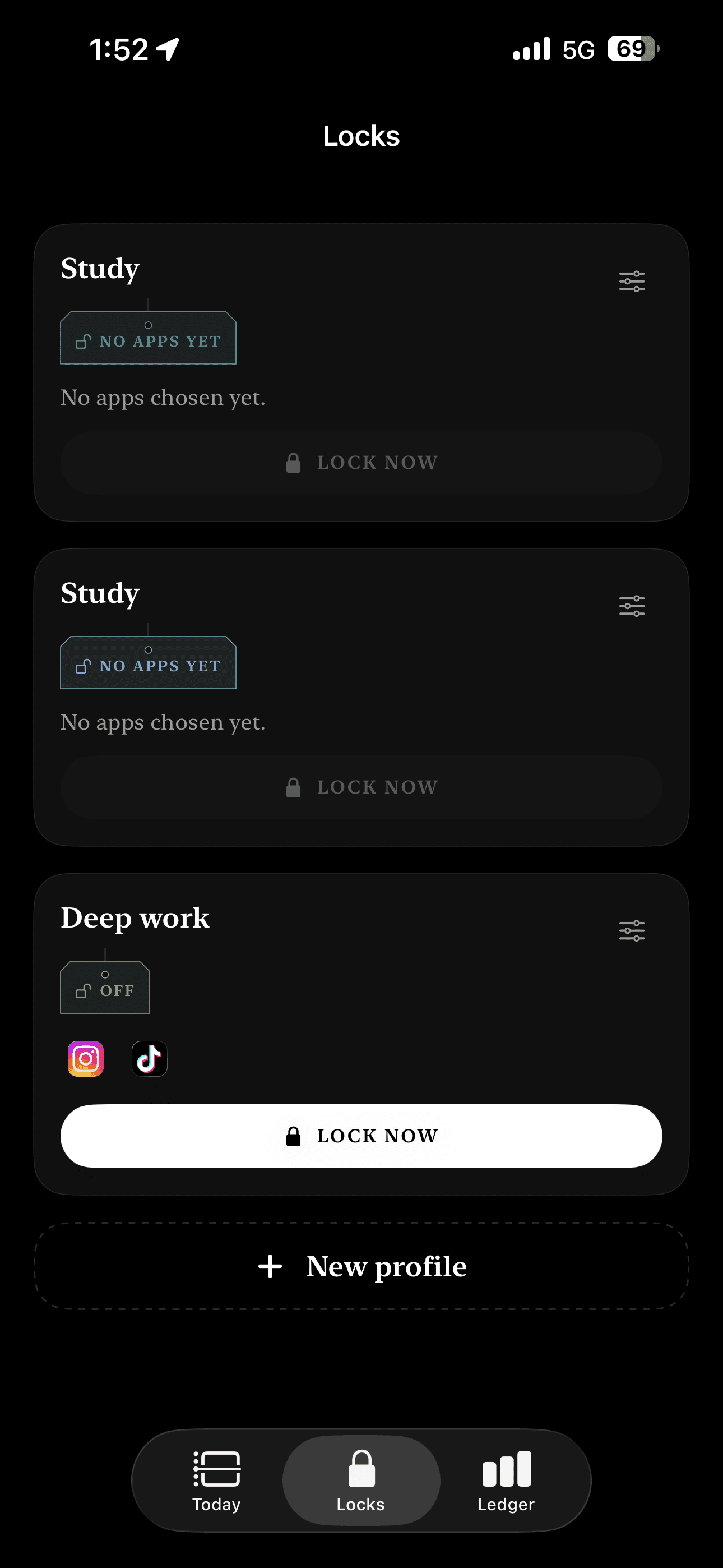 Todo Lock — lock profiles, with the apps each one shields