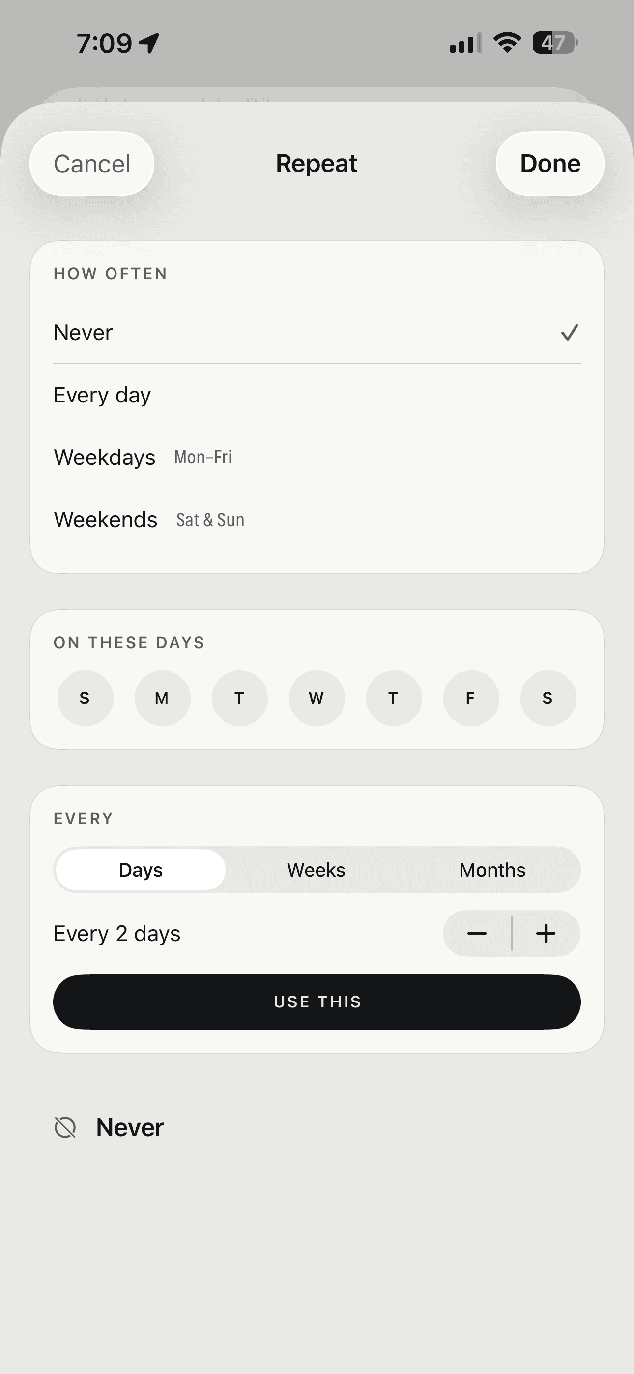 Todo Lock — setting how often a block repeats